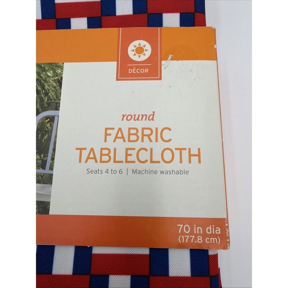 NEW Target Patriotic Square  Design Round 70"Diameter Fabric Tablecloth  July 4 - Picture 2 of 6